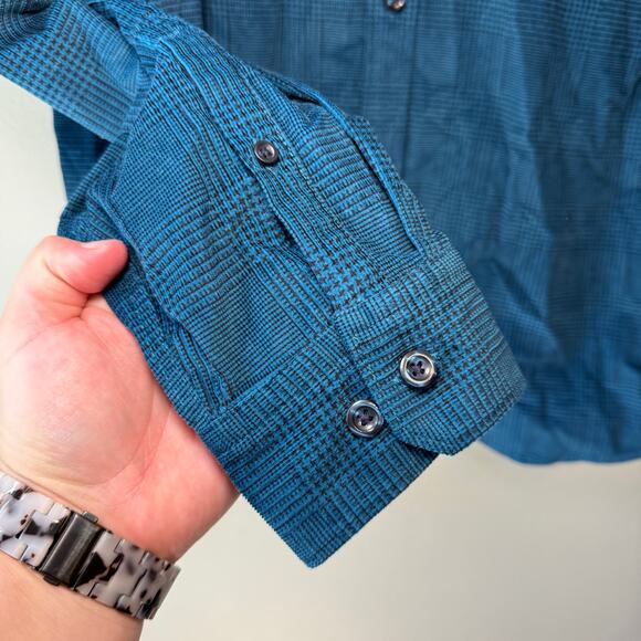 Express Men's Long Sleeve Corduroy Plaid Button Dress Shirt Blue Size Medium - Picture 5 of 6